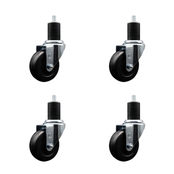 3.5'' SS Soft Rubber Wheel Swivel 1-3/4'' Expanding Stem Caster Set, 4PK